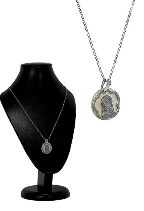 Gargantilla plata medalla 1ª Comunion 266_023273-1-1-40 medalla religiosa plata ley y nacar para primera comunion 266-023273-1-1-40