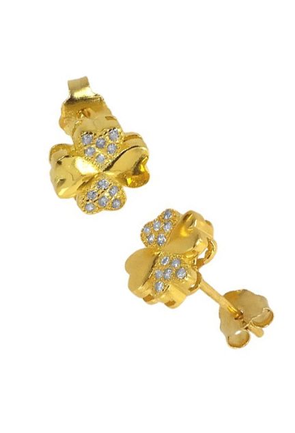 Pendientes de plata en forma de tr&eacute;bol con circonitas. Modelo Hatua de Luxenter. EH062Y00