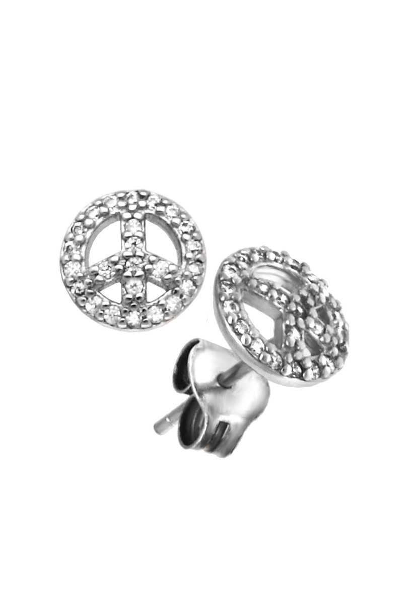Aretes de plata con el símbolo hippy de la paz. Modelo Omarosa de Luxenter 218_EH07900 pendientes de plata con circonitas amor libre fotografia lateral para web el rubi joyeros
