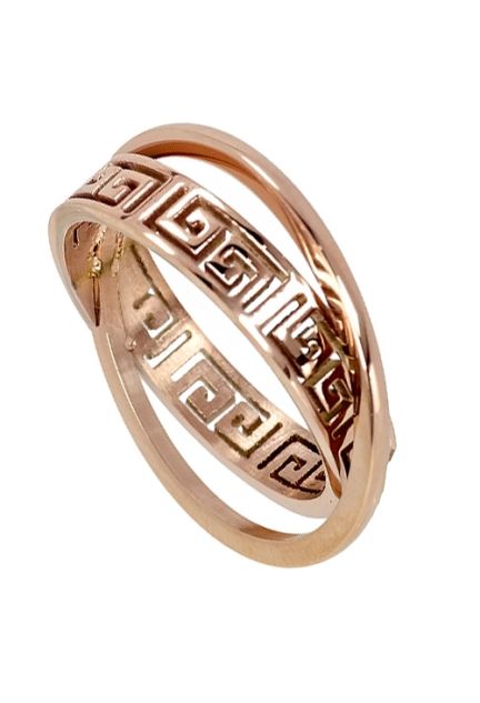 Anillo de mujer fabricado en acero chapado rosa decorado con grecas 276_A2037-R