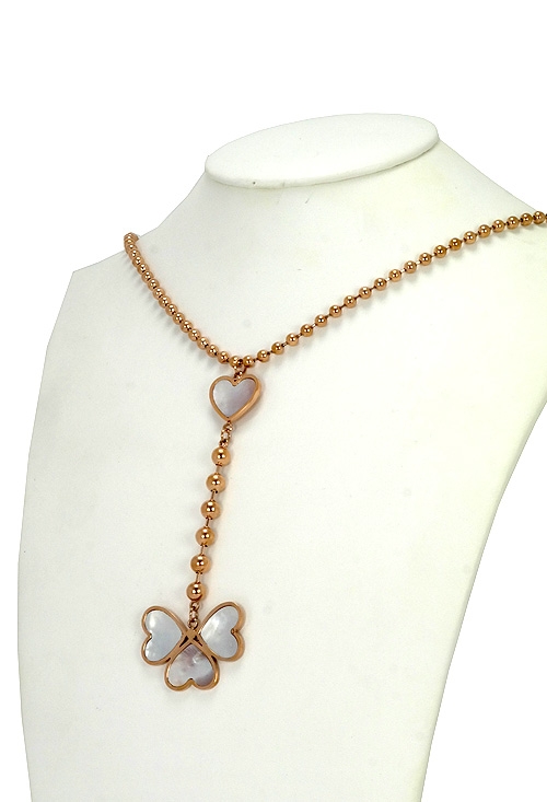 regalos para enamorados Collar de acero chapado en color oro rosa con motivos corazones de nácar 276_A2204-R anviersarios