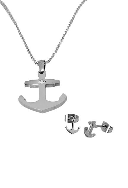 conjunto de Pendientes y colgante en acero con motivo Ancla marinera a precios baratos 276_A2150