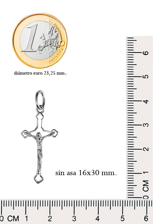 Crucifijo de plata, cruz calada con asa redonda ideal Comunión 240_CCT-1 Crucifijo de plata, cruz calada con asa redonda -especial para comunion- 240_CCT-1 joyas para niños a precios baratos foto con medidas