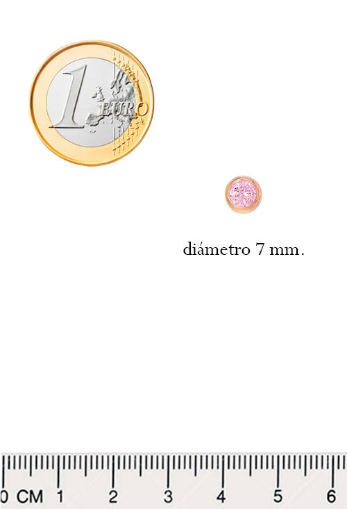 Pendientes de chatón plata chapada en color rosa 248_C8I9083-R-R pendientes plata chapada oro rosa y circon tono rosa vista con medidas