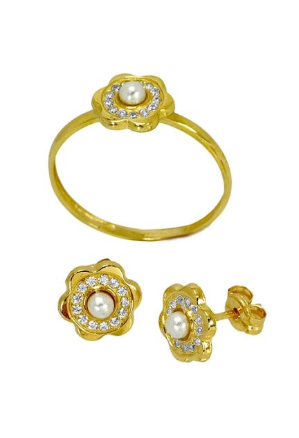 Pendientes y sortija a juego en oro de ley perlas y circonita 085_13770