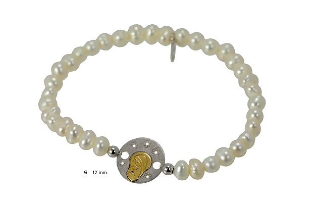 Pulsera plata bicolor con perlas cultivadas y medalla. 266_042006-12.5-12-1 Pulsera plata ley con piedras brazalete rfcia.266_042006-12.5-12-1