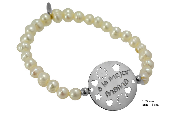 Pulsera plata y perlas a la mejor mama 266_043102-1-1-MAMA Pulsera plata ley con piedras brazalete rfcia.266_043102-1-1-MAMA