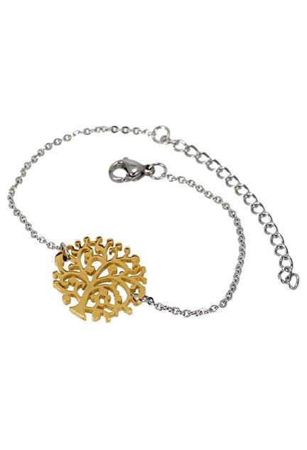Pulsera en acero chapado en oro con motivo del árbol de la vida para mujer a precios baratos 276_A2103