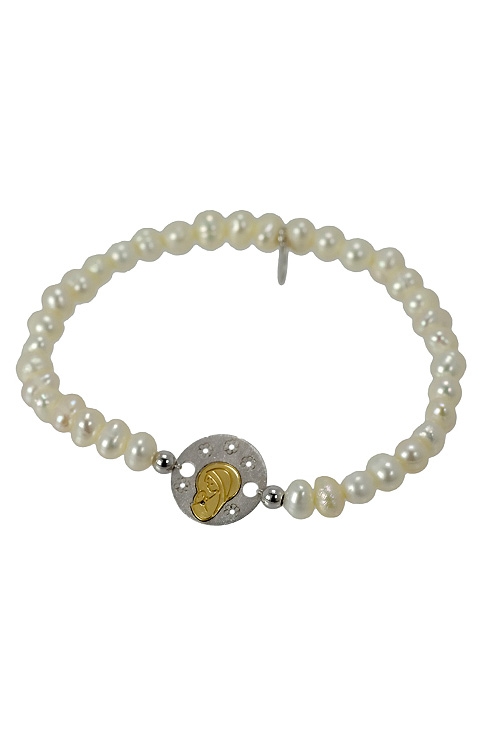 Pulsera plata bicolor con perlas cultivadas y medalla. 266_042006-12.5-12-1 pulsera perlas cultivadas con medalla virgen niña plata bicolor 266-042006-12.5-12-1