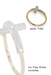 Anillo oro bicolor 18 kilates con circonitas motivo Cruz 085_20226 Anillo oro 1ª ley 750 mmas. (18 k.) sortija con piedras rfcia.085_20226
