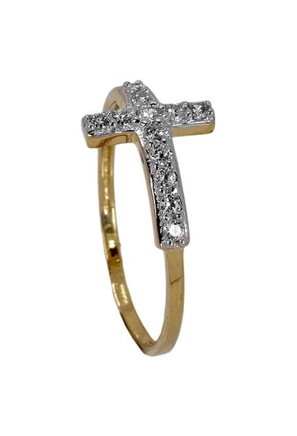 Anillo oro bicolor 18 kilates con circonitas motivo Cruz 085_20226-1