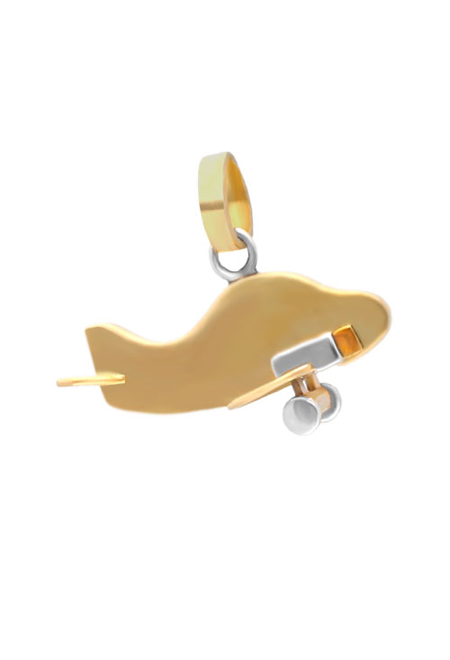 Colgante oro bicolor 18 ktes forma de avión 115_015 colgante 3D oro bicolor 18 kilates avion foto lateral 115_015
