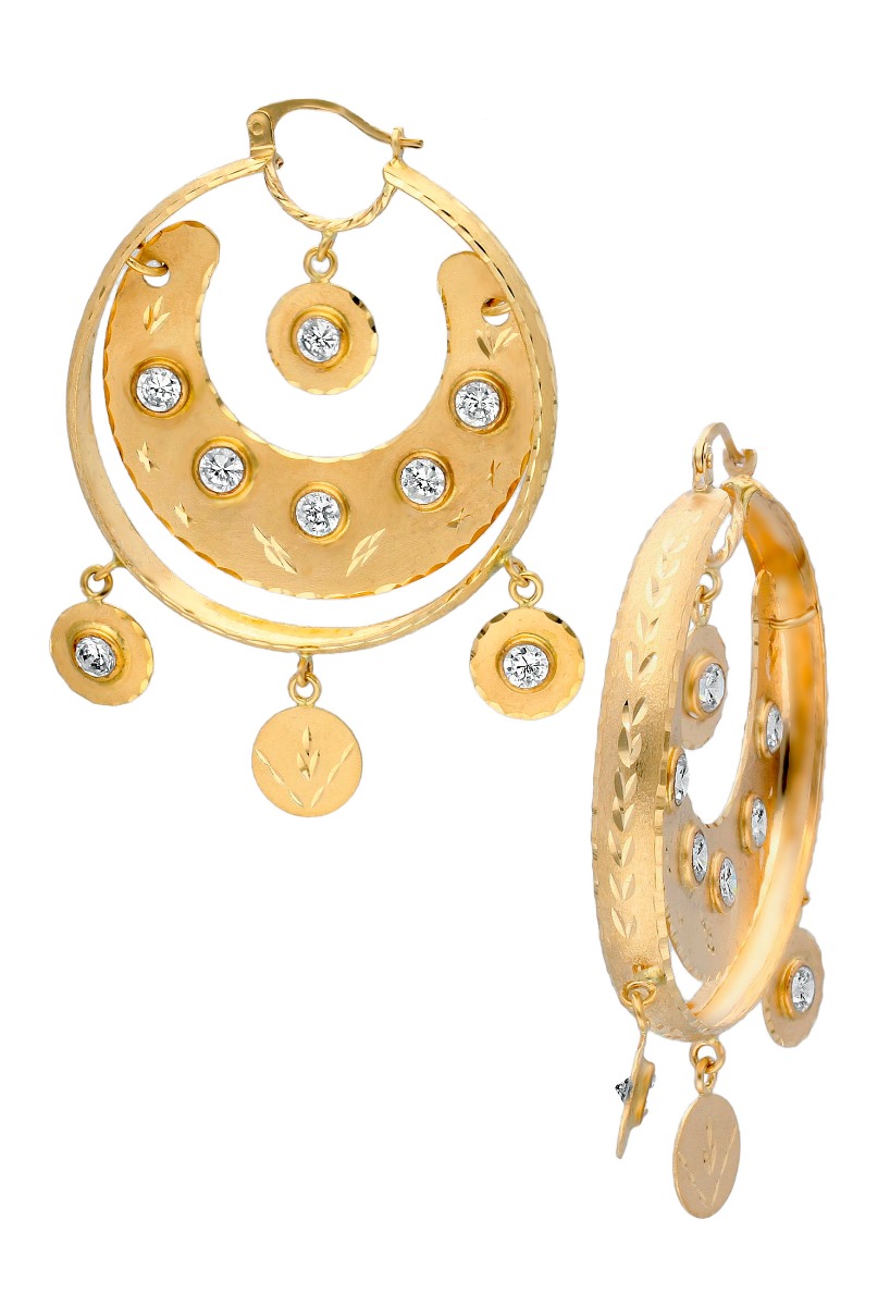 Pendientes faralaes de flamenca oro 18K con circonitas. 117_0495083 pendientes-oro-18k-de-flamenca-a-precio-de-ocasion-venta-online-joyas-de-mujer-a-precios-baratos-117-0495083