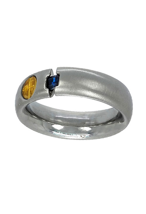 anillo de acero y oro amarillo con zafiro fino a precio outlet de joyeria 142_0382-1B_01