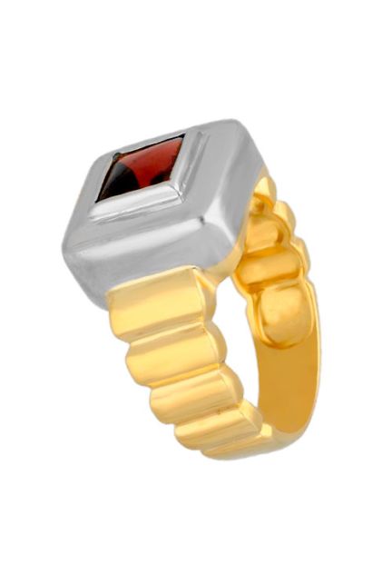 Anillo oro bicolor 18 kilates con granate fino 044_0335_01
