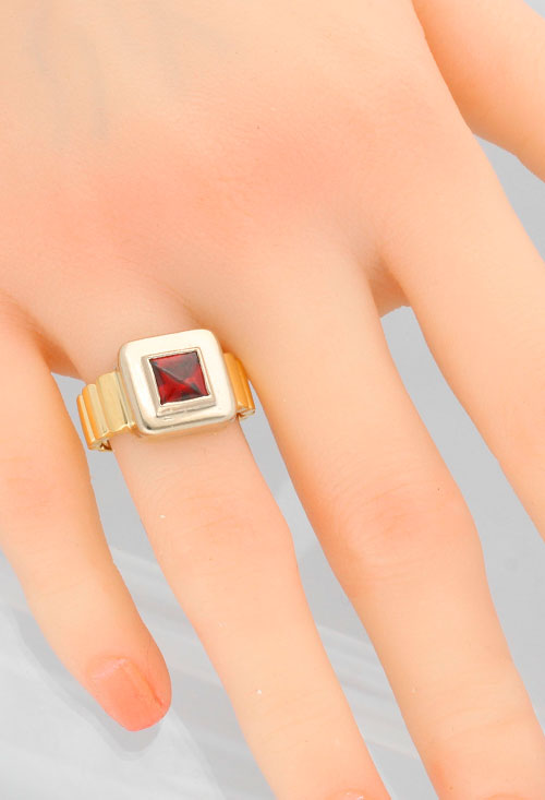 Anillo oro bicolor 18 kilates con granate fino 044_0335_03