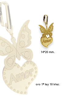 Colgante oro amarillo Día de los Enamorados corazón y mariposa 085_12838 Colgante oro 1ª ley 750 mmas. (18 k.) dije sin piedras del amor rfcia.085_12838