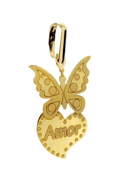 Colgante oro 18 kilates, Día de los Enamorados corazón y mariposa 12838