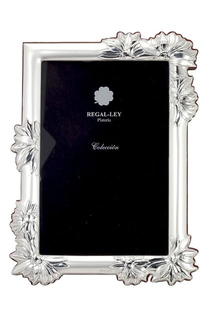 Marco portafotos en plata de ley con adornos florales a precios baratos 088_001012-3