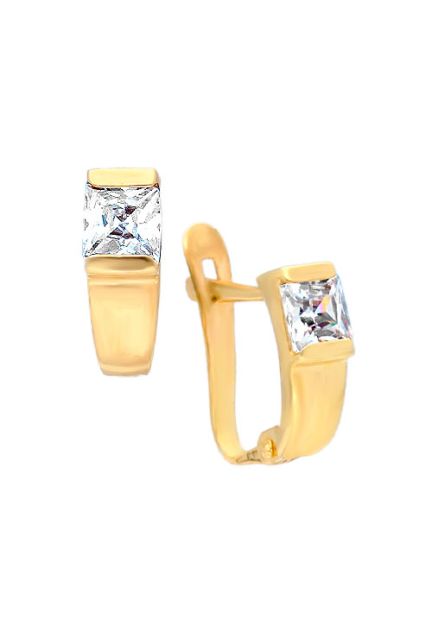 pendientes oro amarillo 18 kilates con circonita cuadrada y sistemas de ballestilla foto lateral