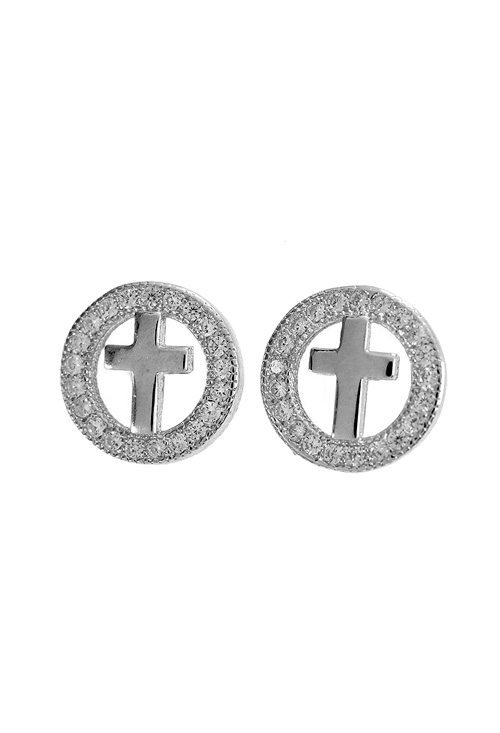 Pendiente plata y circonitas forma de cruz 240_RIS034 Pendiente en plata de ley, Cruz Rfcia. 240_RIS034