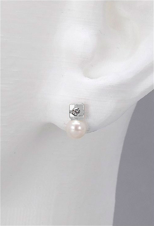 Pendientes oro blanco 18k perlas cultivadas y circonitas 234_2301-PB-93586