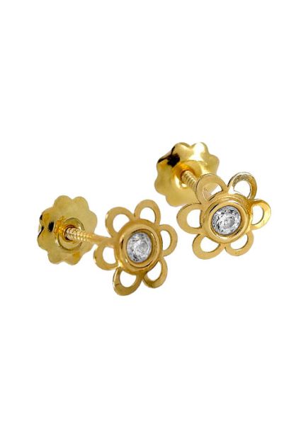 Pendientes oro amarillo 18k con circonita 234_2383 Pendientes dormilona oro ley, circonita Flor Rfcia. 234_2383