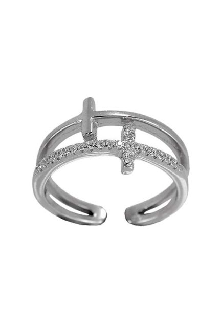 anillo de plata para mujer modelo 2 cruces una lisa otra con circonitas precio barato joyeria online