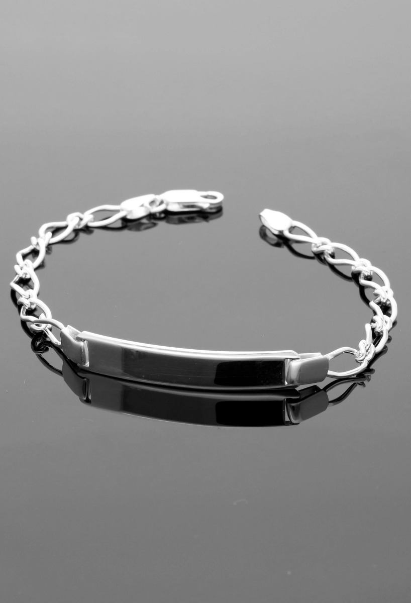 Pulsera plata con chapa para grabar 127_AG-BPR(1-1)100CH pulsera plata con chapa para grabar foto rslabones combinados uno por uno foto para parrilla web toma sin recortar sobre base negra