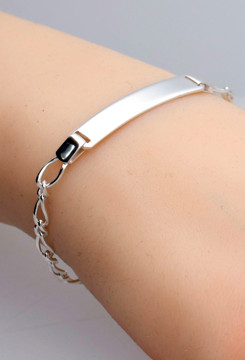 Pulsera plata con chapa para grabar 127_AG-BPR(1-1)100CH pulsera plata con chapa para grabar foto rslabones combinados uno por uno foto para parrilla web