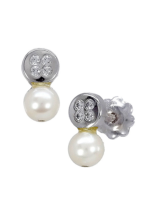Pendientes niña oro blanco 18K circonitas y perlas -a-precios-baratos para venta online