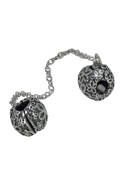 Abalorio plata 925, cadena seguridad con motivos florales. 240_CSP-F cadenilla de seguridad para pulseras de abalorios