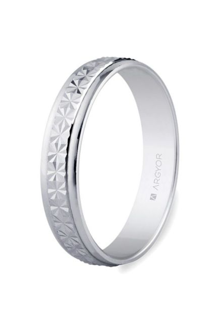 Alianza en oro blanco 18K, 4 mm, banda central diamantada - foto 1 - rfcia. 5B40108