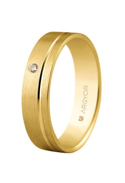 Alianza de oro amarillo 9 kilates y diamante. 5mm mate y brillo - foto 1 - Argyor rfcia.9K5150316D