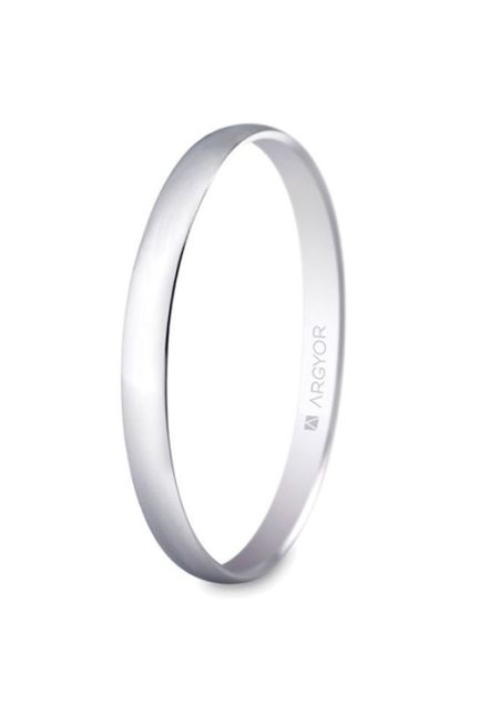 Alianza de oro blanco 9k brillo de 2mm, Argyor 9K5B201