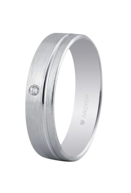 Alianza oro blanco 9Ktes con diamante, 5mm oro 9K555B1316