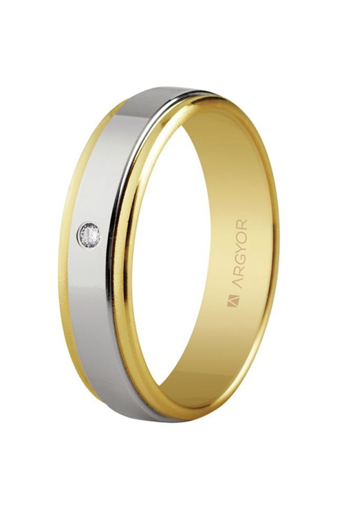 Alianza de oro bicolor 18 ktes y diamante. 5mm - foto 1 - rfcia. 5250158D