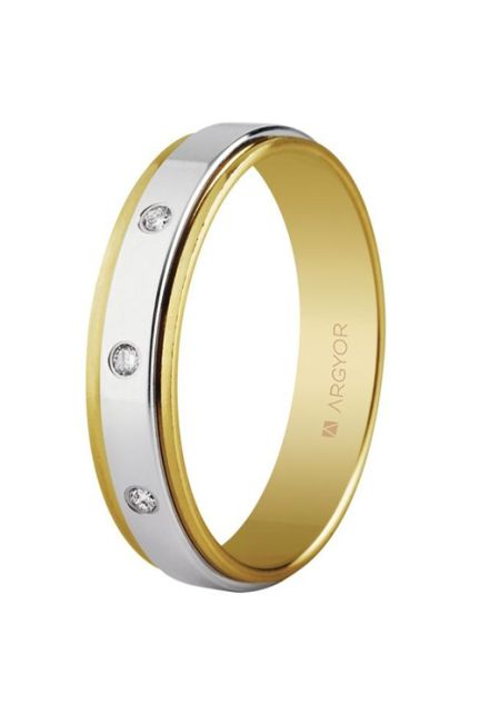 Alianza de oro bicolor con diamantes con ancho de 5mm 9K 9K55523158