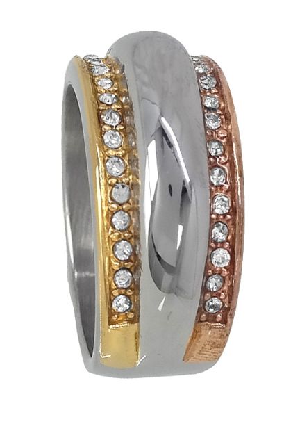 Anillo para mujer realizado en acero tricolor con circonitas en galería venta online 276_A2294