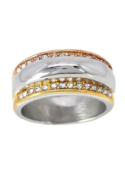 Anillo para mujer realizado en acero tricolor con circonitas en galería a precios baratos 276_A2294