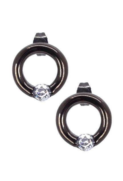 Pendientes de mujer en acero negro brillante con circonitas a precios baratos 276_A2354-N