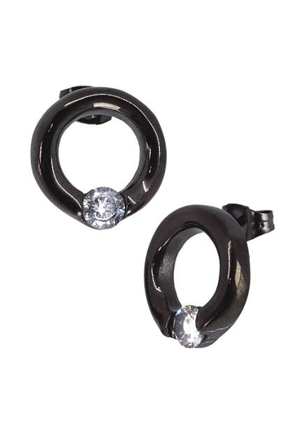 Pendientes de mujer en acero negro brillante con circonitas venta online 276_A2354-N