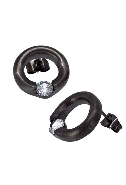Pendientes de mujer en acero negro mate con circonitas, venta online 276_A2353-N
