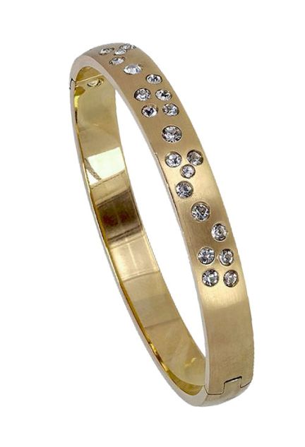 pulsera aro rigida de acero chapada en oro amarillo con circonitas engastadas precio muy barato joyería online