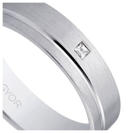 Alianza boda media cana 5 mm. oro blanco 18K y diamante talla princesa - foto 04 - rfcia 045_5B50316P