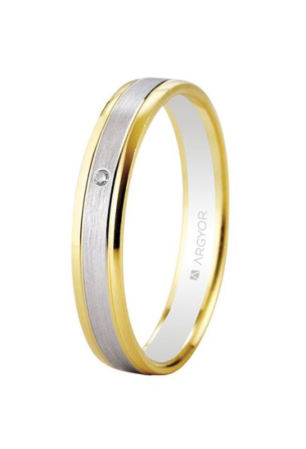 Alianza de oro bicolor 18 k amarillo y blanco con diamante 5240496D