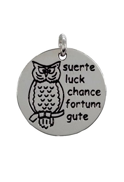 Charm de plata para pulsera. disco con leyenda -suerte- en 5 idiomas - foto 3 - rfcia.266_024273-1-10-3