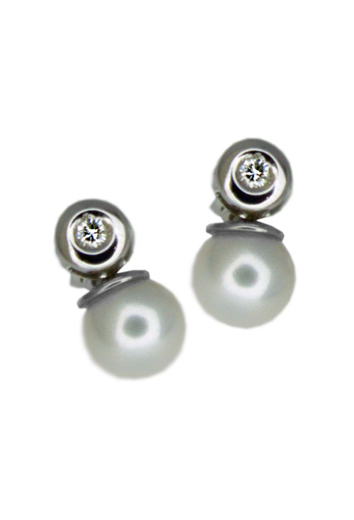 Pendientes 2 en 1 perla cultivada y chatones con diamantes. 026_CCP005-PERLA