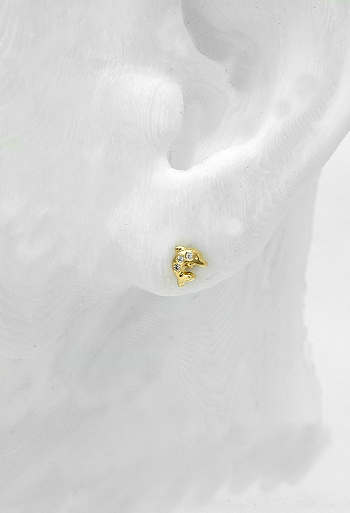 pendientes para recien nacida oro 18 ktes con circonitas forma de delfin 030_2270_04