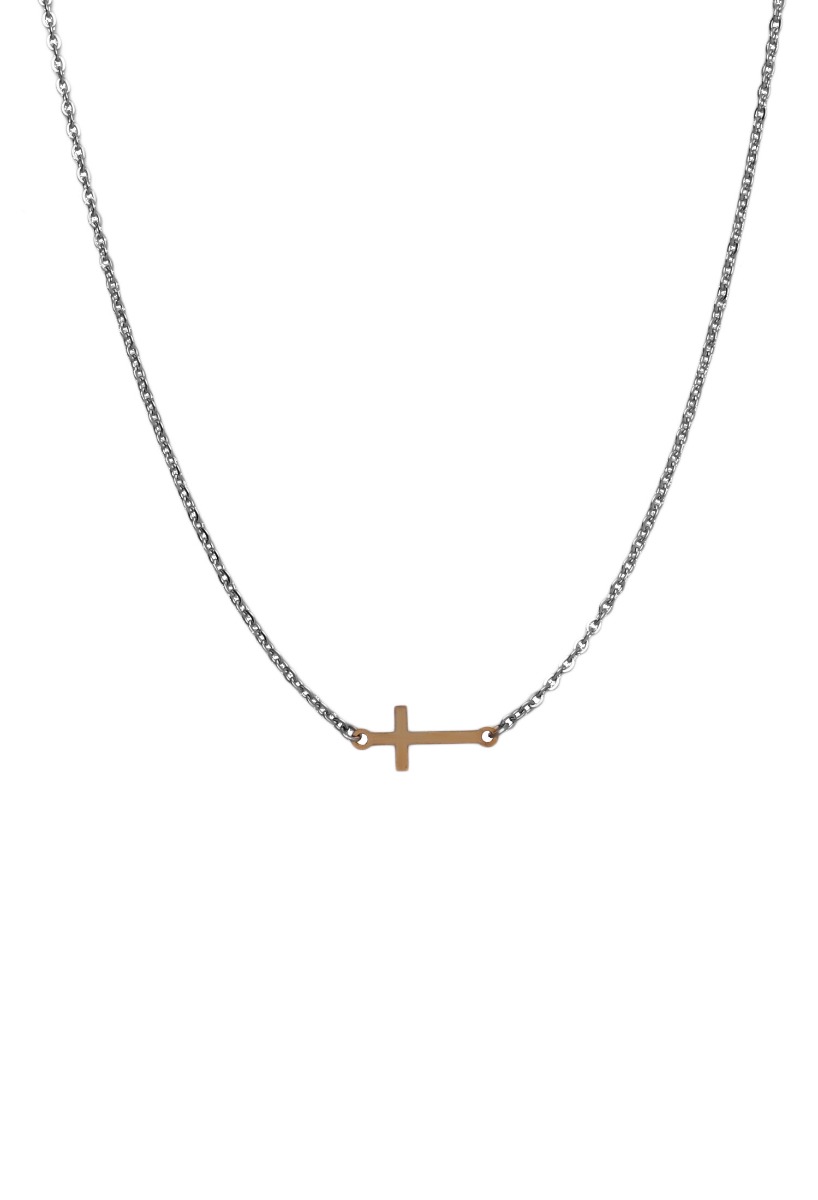 gargantilla acero y oro motivo cruz foto principal para web el rubi joyeros